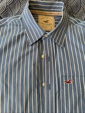 Hollister Blue and White Vertical Stripe Button-Up Shirt